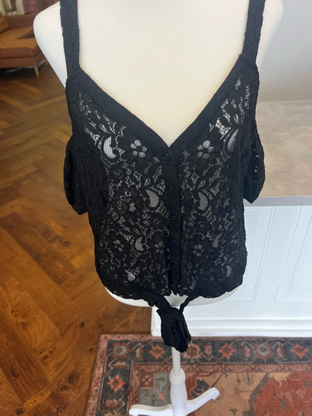 Guess Black Lace Tie-Front Camisole